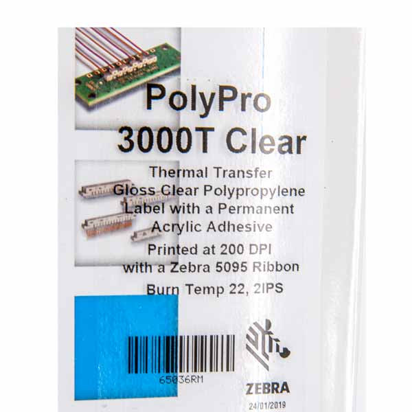 Zebra Polypro 3000T Polypropylen Etiketten transparent glänzend 1 Zoll Kern